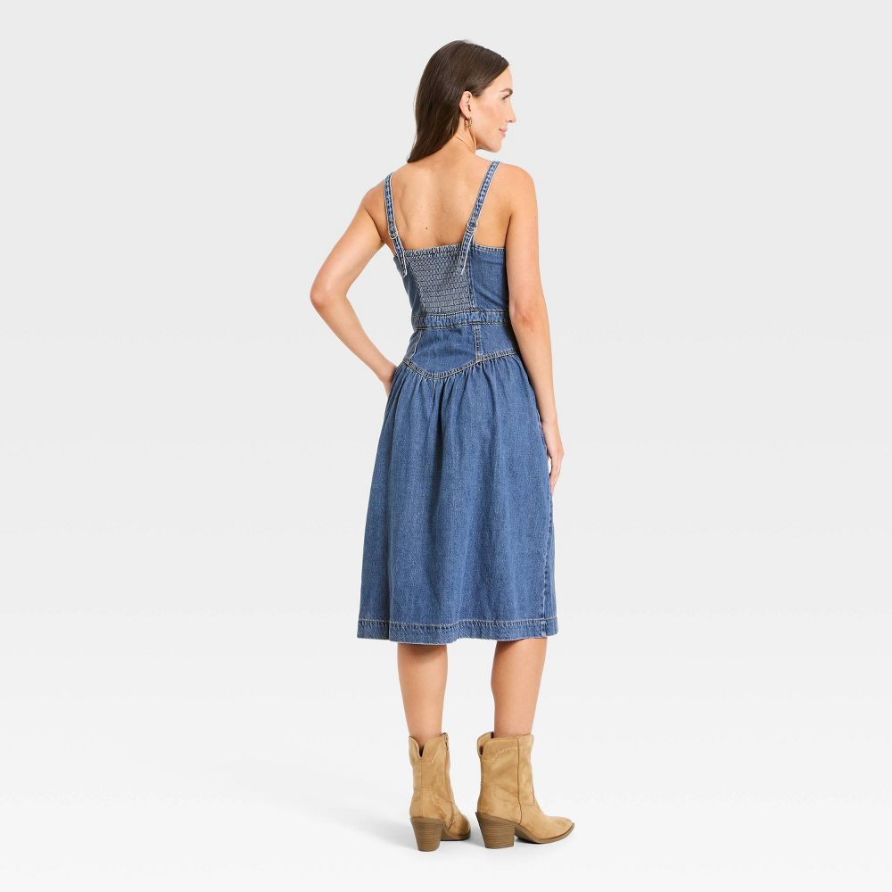 New - Women's Sleeveless Corset Denim Midi Dress - Universal Thread™ Light Wash 2