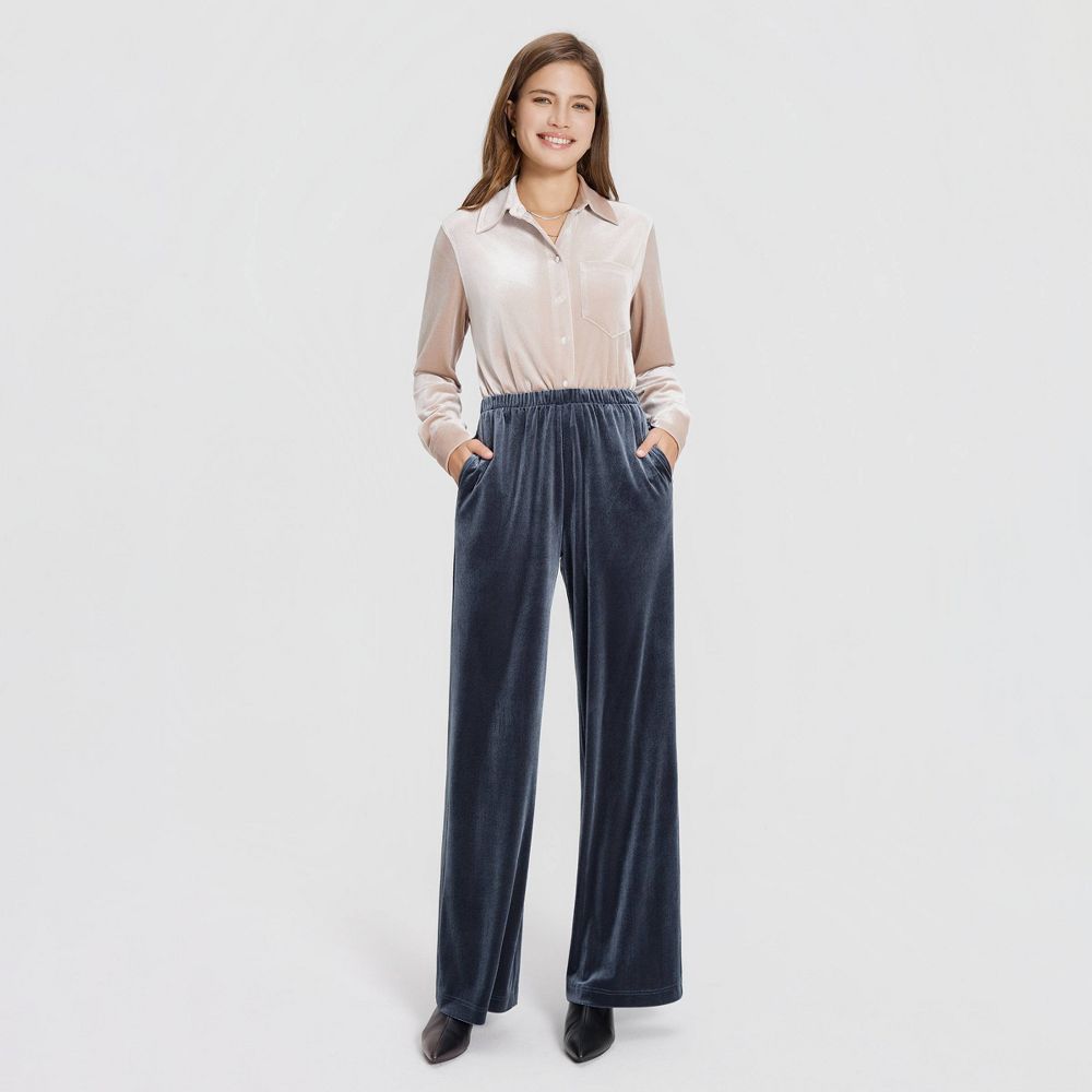 New - Women's Velvet Pull-On Pants - Universal Thread™ Navy Blue S