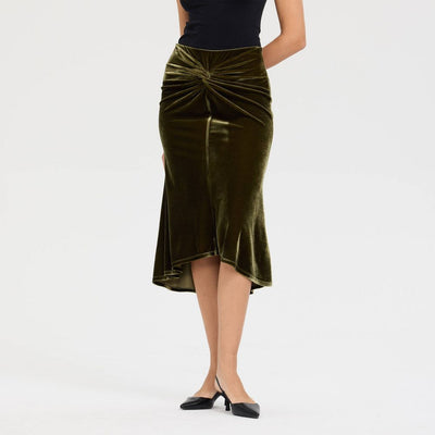 New - Women's Velvet Twist Midi Pull-On Skirt - A New Day™ Olive Green XL