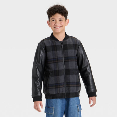 New - Boys' Plaid Bomber Jacket - Cat & Jack™ Black XS