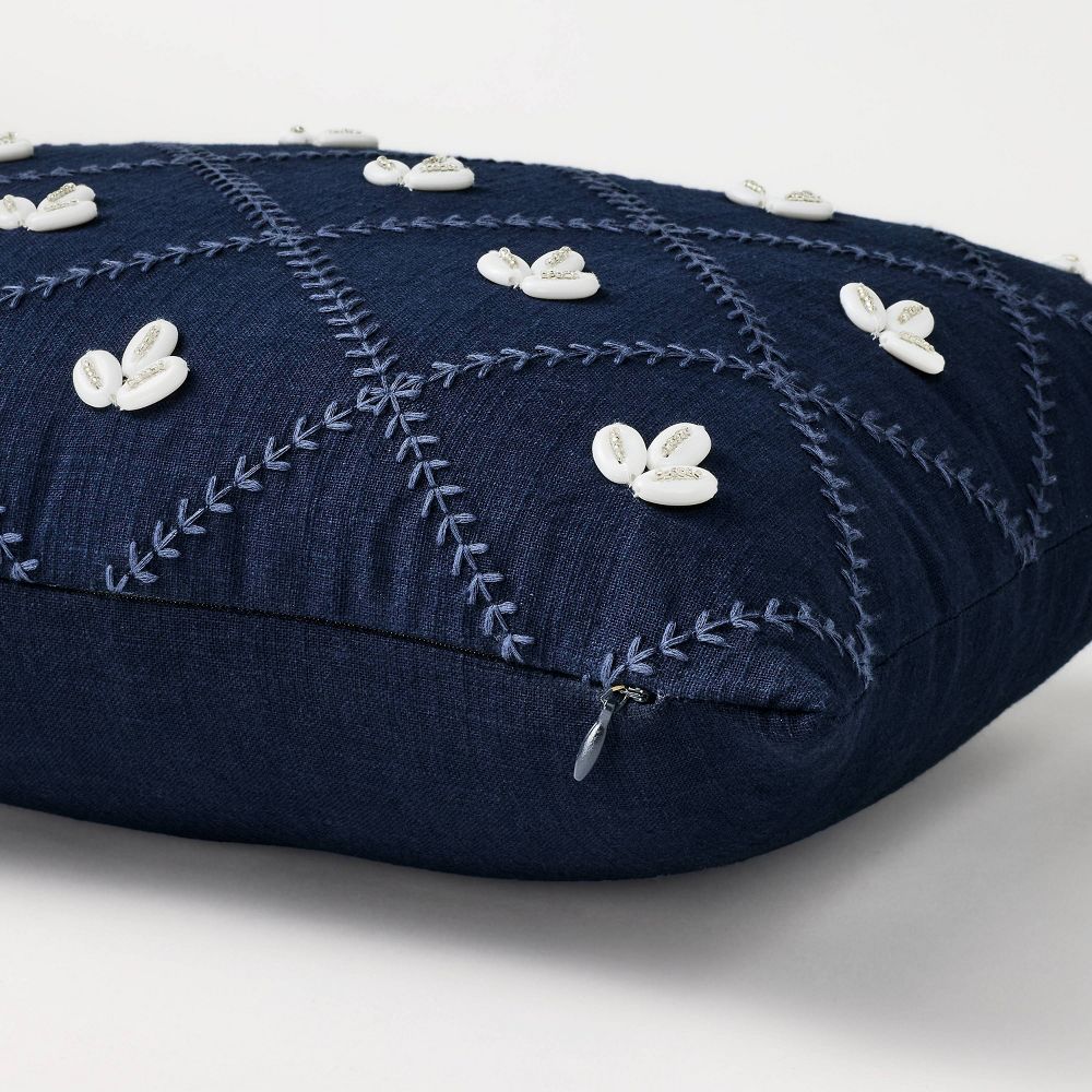 New - Embellished Shell Navy Lumbar Pillow - Threshold™ designed with Studio McGee