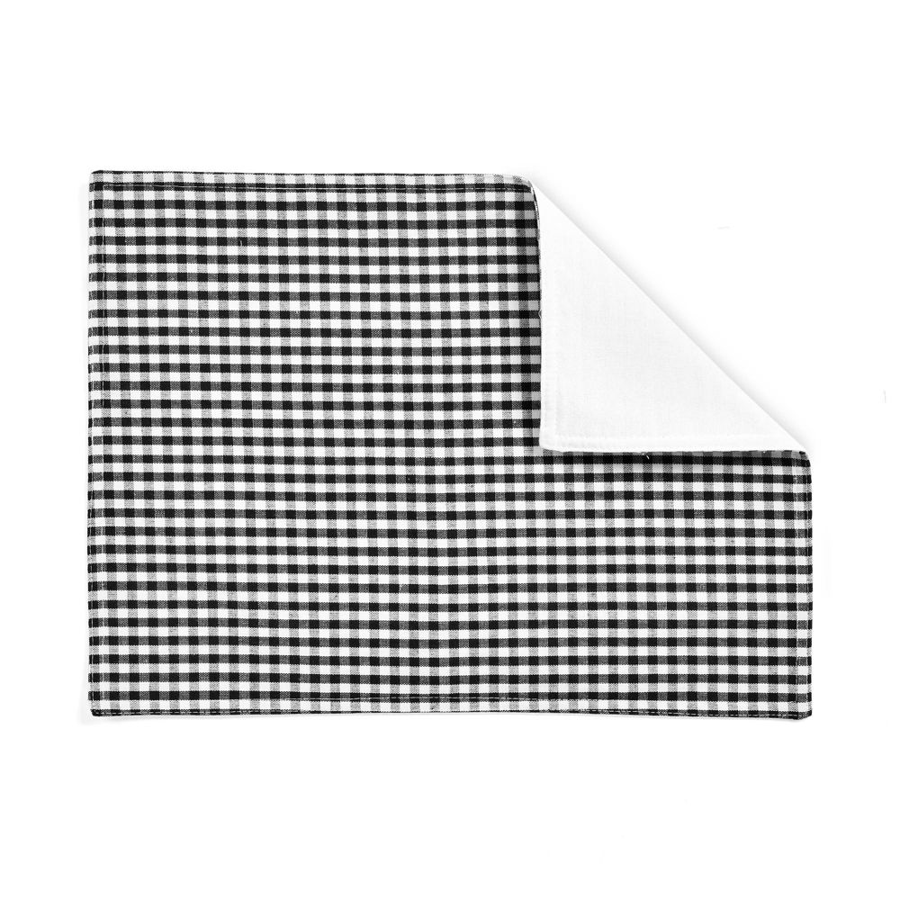 New - 4pk Cotton Gingham Placemats White/Black - Lush Décor: Kitchen Decor, Classic Plaid, Rectangle, Machine Washable