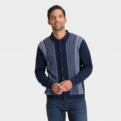 New - Men's Long Sleeve Jacquard Full Button Polo Sweater - Goodfellow & Co™ Blue XXL
