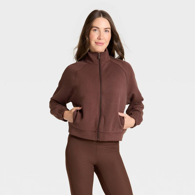 Open Box - Women's Airy Sleek Ribbed Full Zip Jacket - All In Motion™ Brown XXL