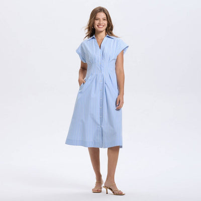 New - Women's Short Sleeve Pleated Midi Shirtdress - A New Day™ Blue Striped XXL