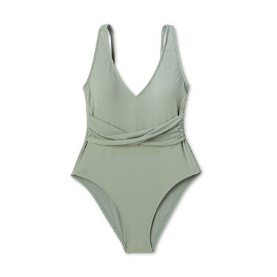 New - Shade & Shore Women's Plunge One Piece Swimsuit Ribbed Swimwear Shade & ShoreBullseye Deals