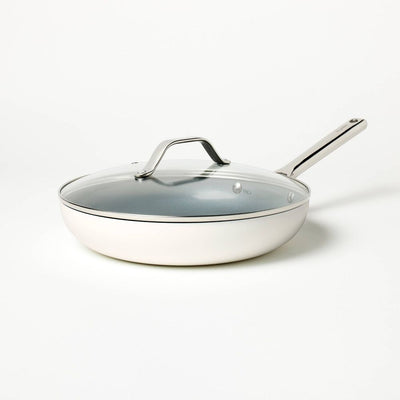 New - 12" Nonstick Ceramic Coated Aluminum Frypan with Cover Cream - Figmint™