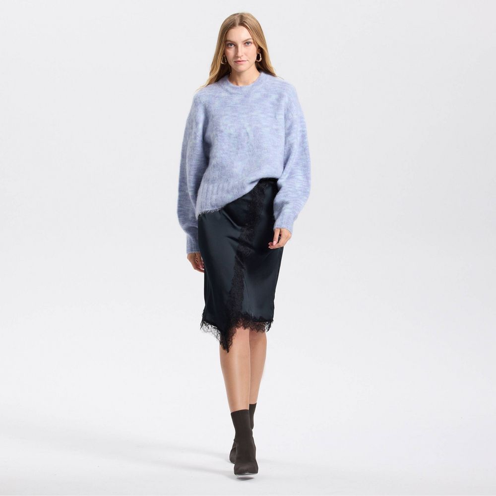 New - Women's Split Lace Trim A-Line Skirt - A New Day™ Black L