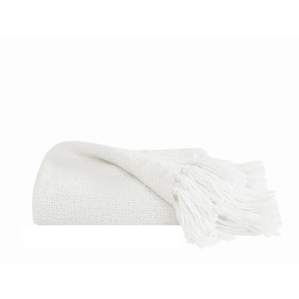 New - Brooklyn Loom 50"x70" Chunky Boucle Textured Microfiber Throw Blanket in White