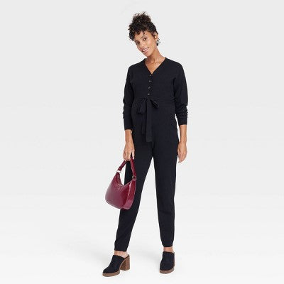 New - Isabel Maternity by Ingrid & Isabel Long Sleeves Nursing Jumpsuit, Black Isabel Maternity by Ingrid & IsabelBullseye Deals