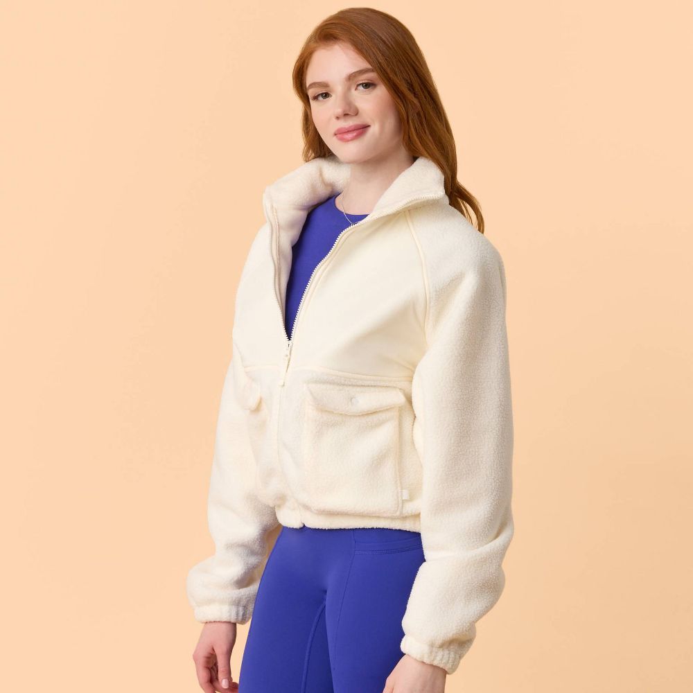 New - Blogilates Women's Bonfire Fleece Jacket - Cream M