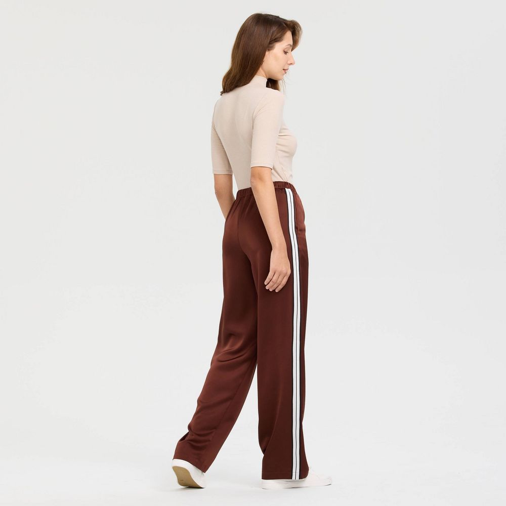 New - Women's High-Rise Wide Leg Satin Track Pull-On Pants - A New Day™ Dark Brown M