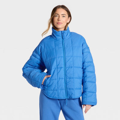 New - Women's Oversized Quilted Puffer Jacket - JoyLab™ Vibrant Blue XS