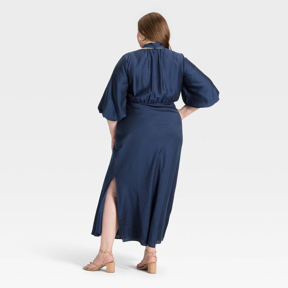 New - Women's Tie Neck Maxi Dress - A New Day™ Navy Blue 4X