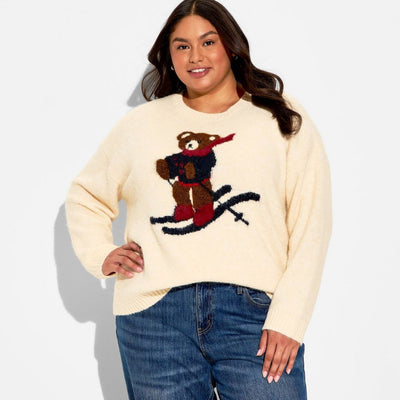 Open Box - Women's Crewneck Pullover Heritage Novelty Sweater - Wild Fable™ Off-White Bears XXL