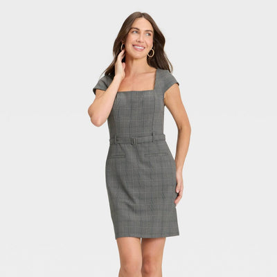 New - Women's Tailored Mini Dress - A New Day™ Gray Plaid XL