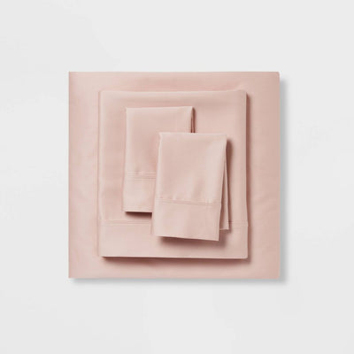 New - Twin/Twin XL Solid Performance 400 Thread Count Sheet Set Blush - Threshold™: Cotton Sateen, Wrinkle-Resistant, OEKO-TEX Certified
