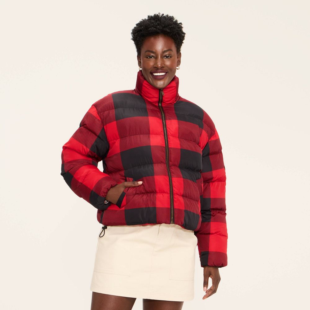 New - Women's Buffalo Check Puffer Jacket - Woolrich x Target Red/Black XXS