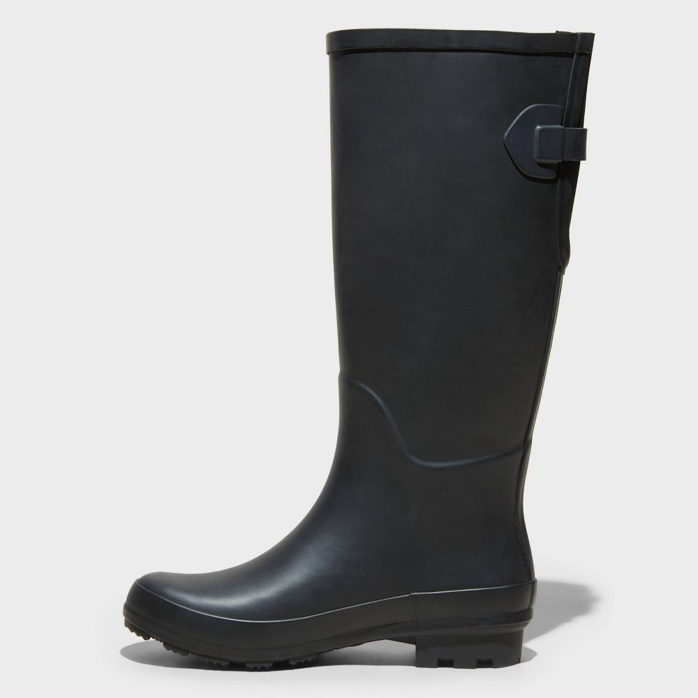 New - Women's Wide Width River Tall Rain Boots - A New Day™ Black 5W: Waterproof, Adjustable Buckle, Non-Marking Sole