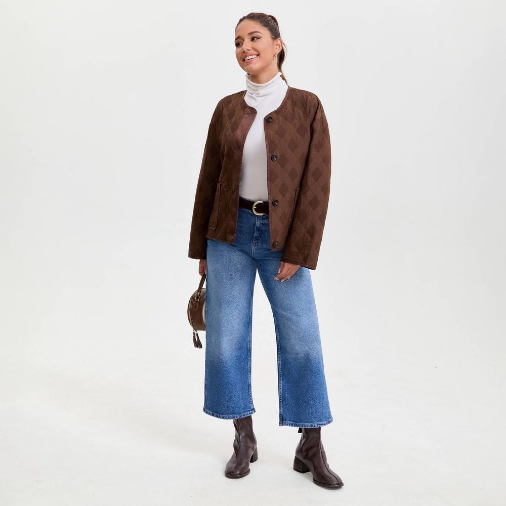 New - Women's Quilted Bomber Jacket - A New Day™ Brown S