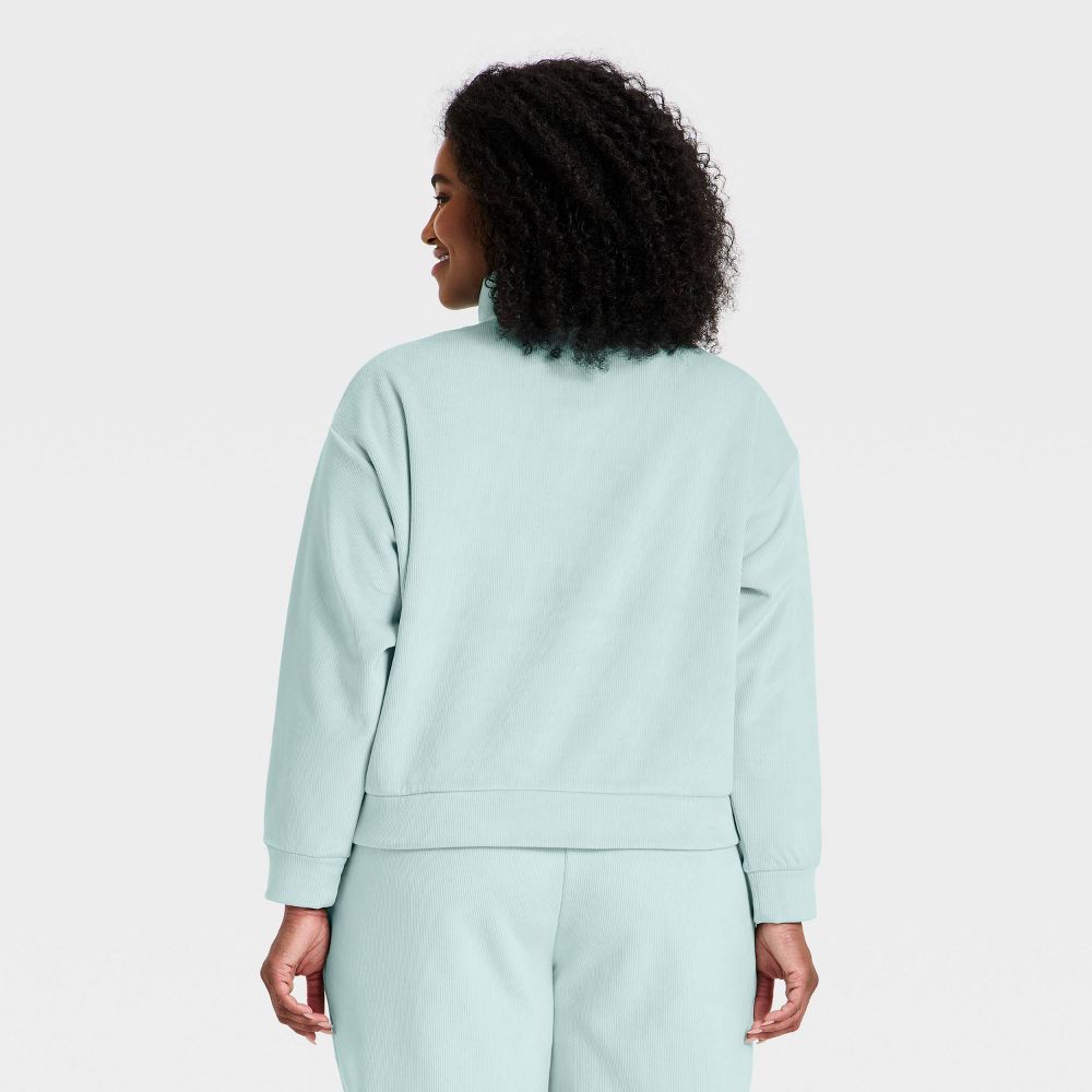 New - Women's Velour Ribbed 1/2 Zip Sweatshirt - All In Motion™ Light Aqua Blue 4X