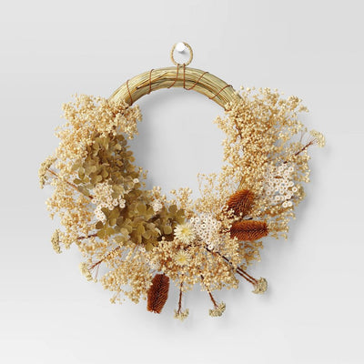 New - Asymmetrical Floral Preserved Fall Wreath - Threshold™