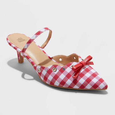 New - Women's Lysandra Gingham Eyelet Kitten Heels - Wild Fable™ Red 8: Slip-On, Pointed Toe, Louis Heel