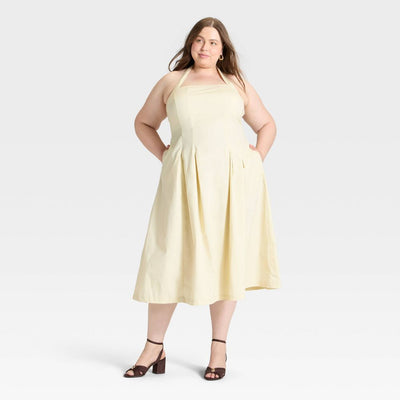New - Women's Midi Halter Dress - A New Day™ Cream 2X