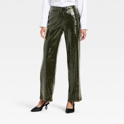 New - Women's Sequin Pants - A New Day™ Green L