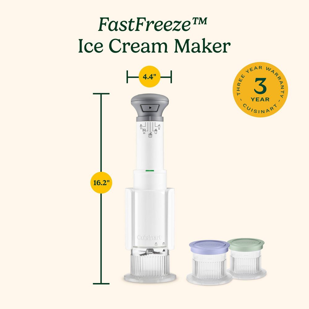 New - Cuisinart FastFreeze 5-in-1 Ice Cream, Sorbet, Milkshakes, Slushies and Mix-In Frozen Dessert Maker, Includes 3 Mixing Cups with Lids ICE-FD10