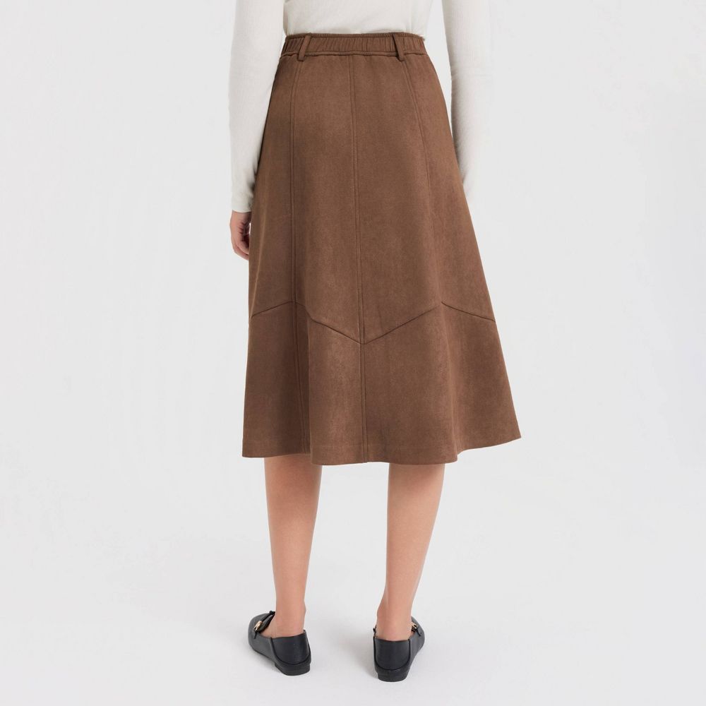 New - Women's Faux Suede Midi A-Line Skirt - Universal Thread™ Brown M