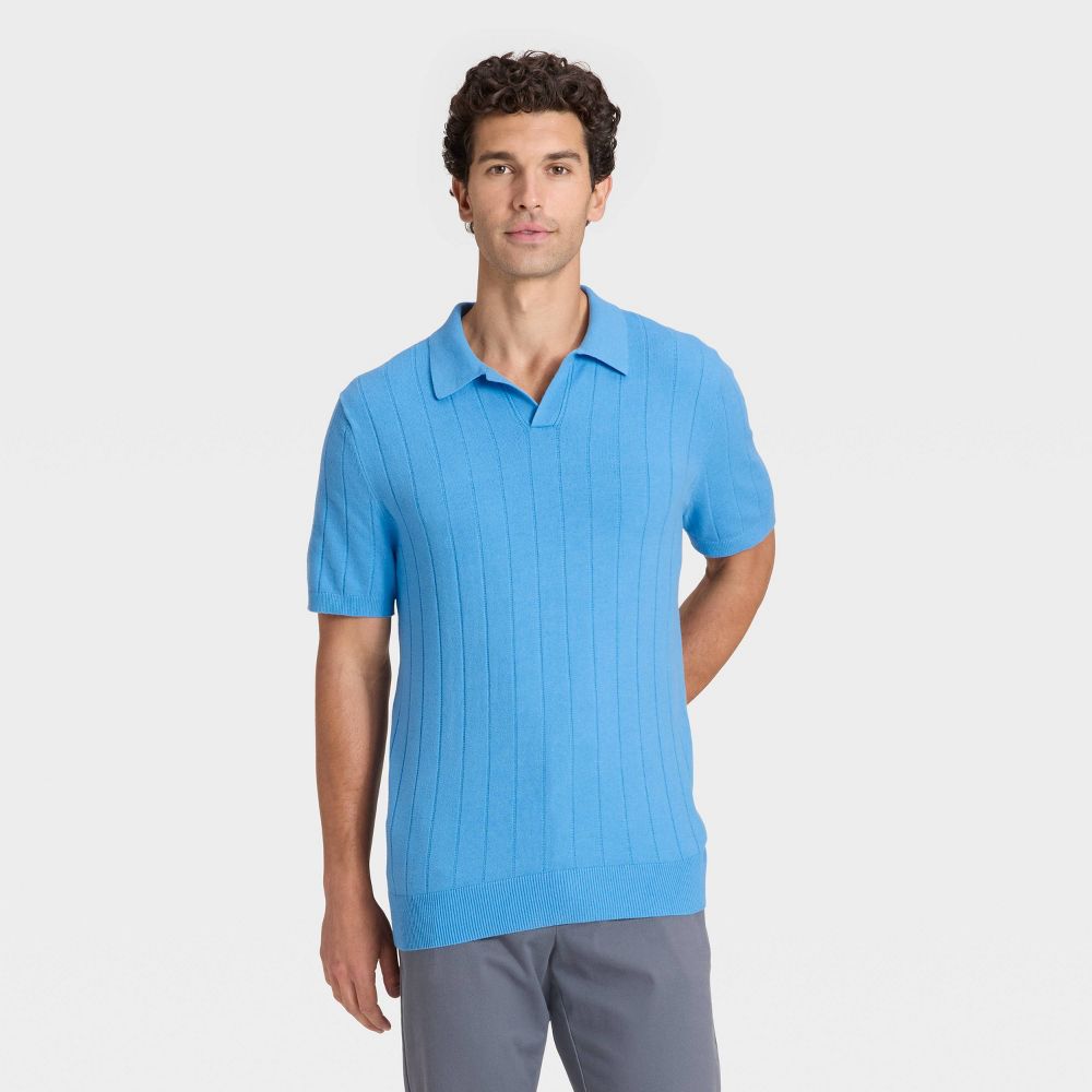 New - Men's Soft Knit Johnny Collar Polo Sweater - Goodfellow & Co™ Blue XXL