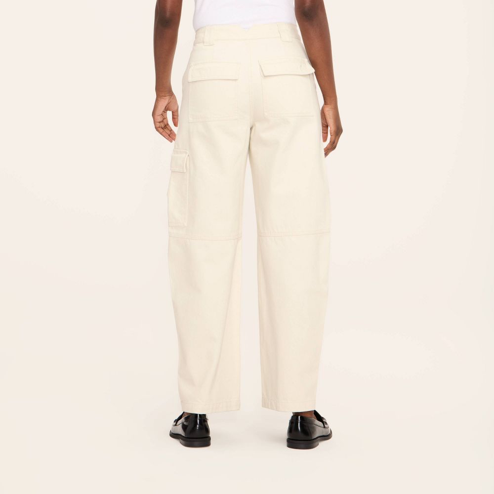 New - Women's Mid-Rise Barrel Leg Cargo Denim Pants - Woolrich x Target Cream 0
