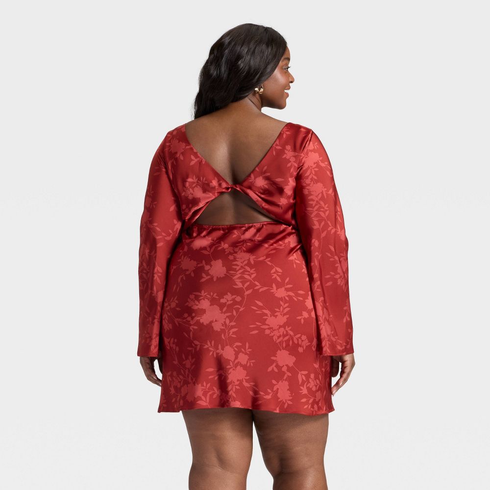 New - Women's Twist Back Mini Dress - A New Day™ Red Floral 2X