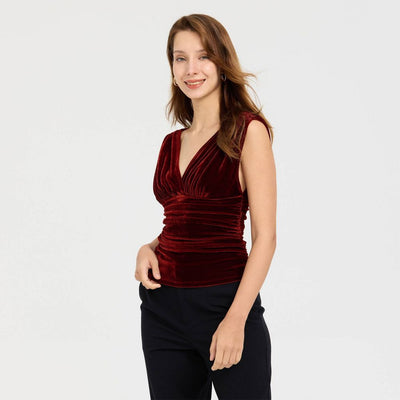 New - Women's Ruched Velvet Tank Top - A New Day™ Cherry Red S