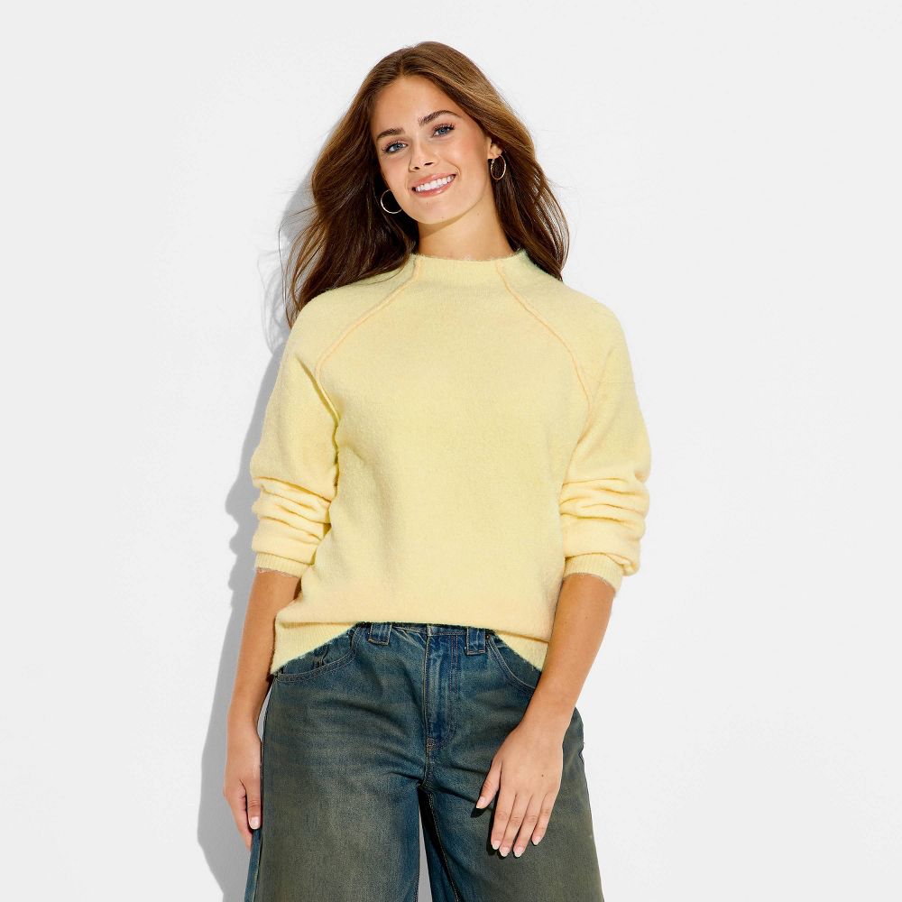 New - Women's Turtleneck Boucle Tunic Pullover Sweater - Wild Fable™ Yellow M