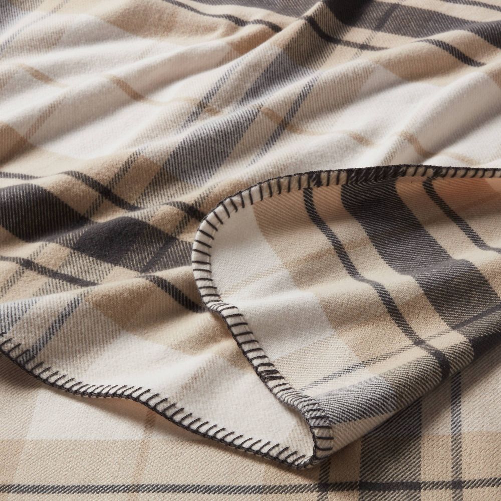 New - King Brushed Cotton Blanket Neutral Plaid - Threshold™