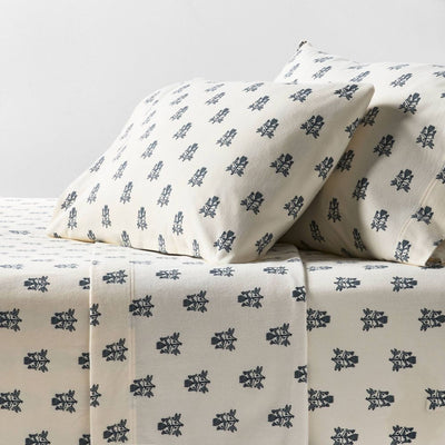New - Full Ultra Soft Flannel Sheet Set Blue Woodblock - Threshold™