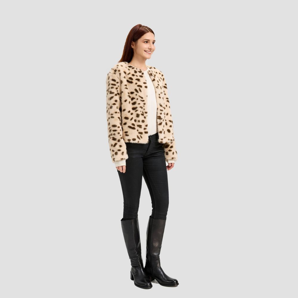 New - Women's Faux Fur Jacket - A New Day™ Snow White Leopard Spots S