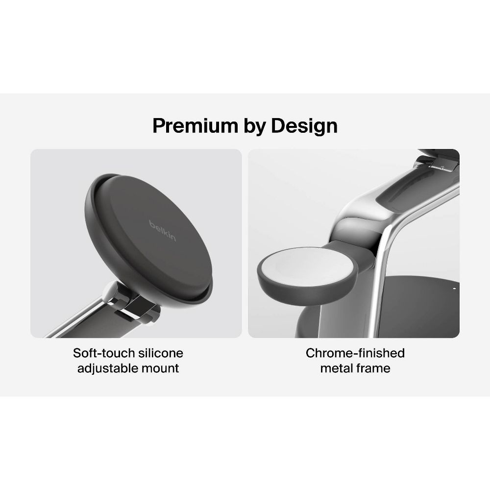 New - Belkin 25W Qi2 Wireless 3-in-1 Stand - Charcoal Gray