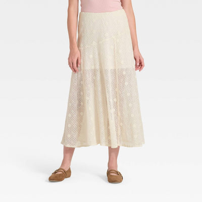 Open Box - Women's Lace Maxi A-Line Skirt - Universal Thread™ Cream S