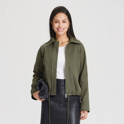 New - Women's Suede Bubble Jacket - Universal Thread™ Olive Green L