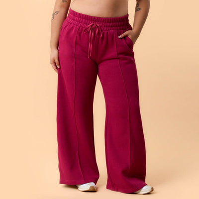 New - Blogilates Women's Travel Trouser High-Rise Wide Leg Sweatpants - Burgundy 3X
