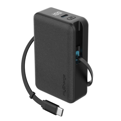 Open Box - myCharge 5000mAh 30W RetractaCharger + Power Bank with Buit-in Retractable USB-C Cable and Wall Plug - Black