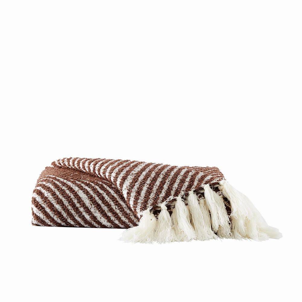 New - Brooklyn Loom 50"x70" Diagonal Chenille Stripe Throw Brown