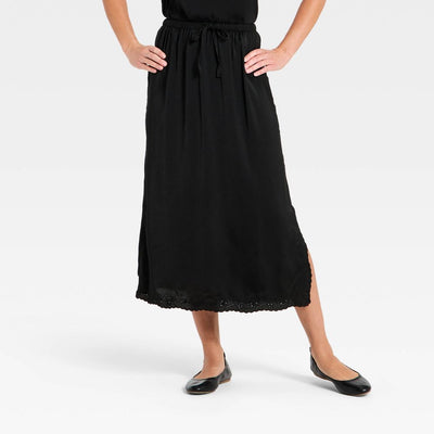 New - Women's Cutwork Midi A-Line Skirt - Universal Thread™ Black S
