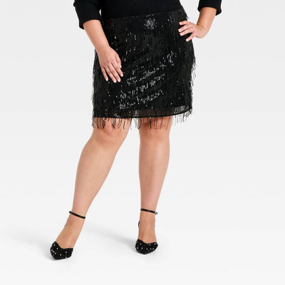 New - Women's Sequin Mini Skirt - A New Day™ Black 2X