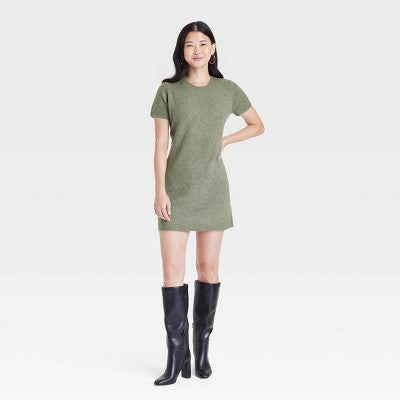 New - Women's Short Sleeve Cozy Knit Mini Sweater Dress - A New Day A New DayBullseye Deals