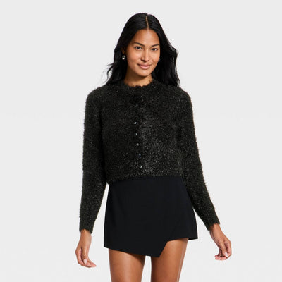 New - Women's Long Sleeve Party Cardigan Sweater - A New Day™ Black XL