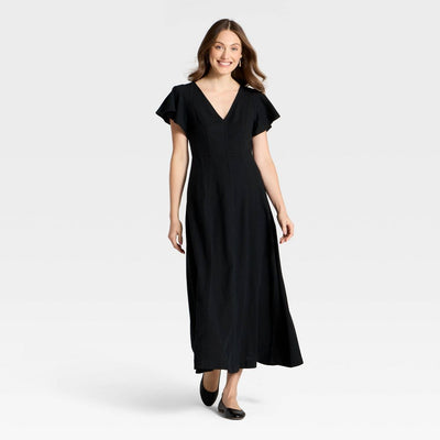 Open Box - Women's Flutter Short Sleeve Maxi A-Line Dress - Universal Thread™ Black S